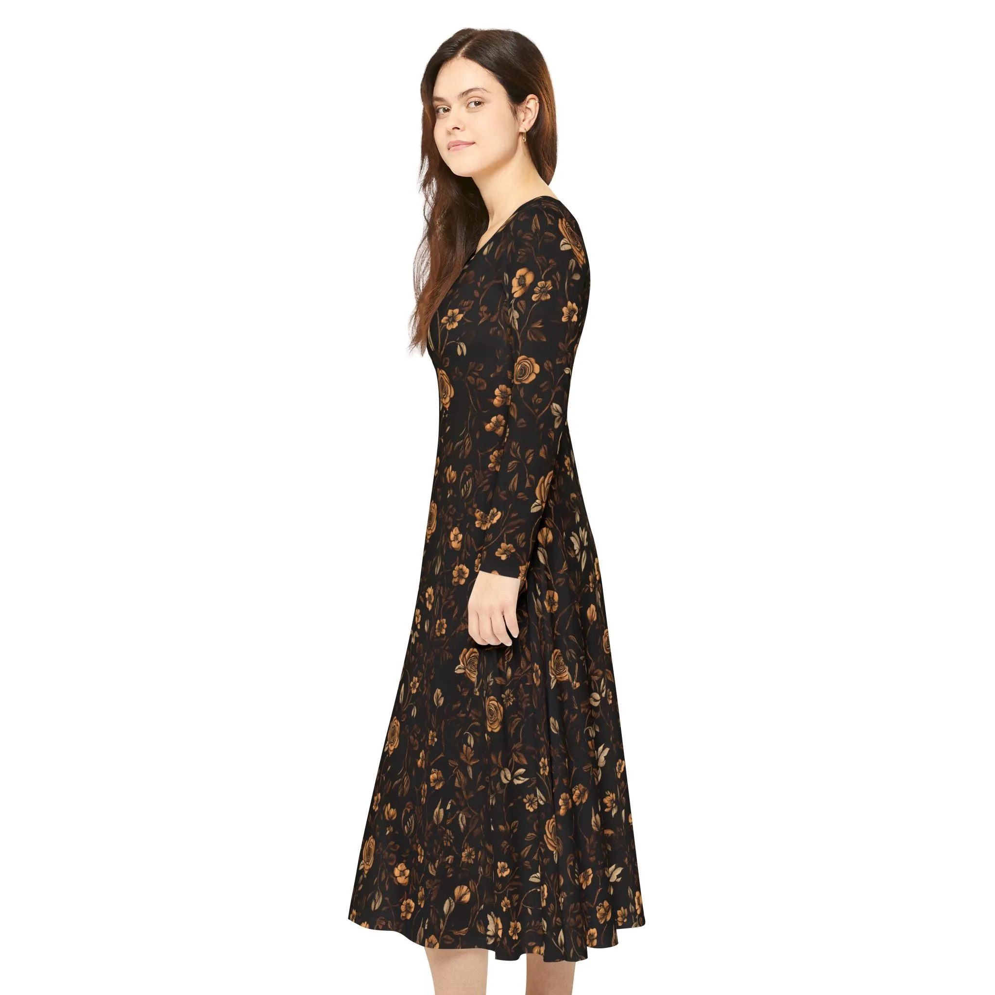 Langärmliges Tanzkleid mit floralem Herbst-Print für Damen – elegante und bequeme Abendgarderobe