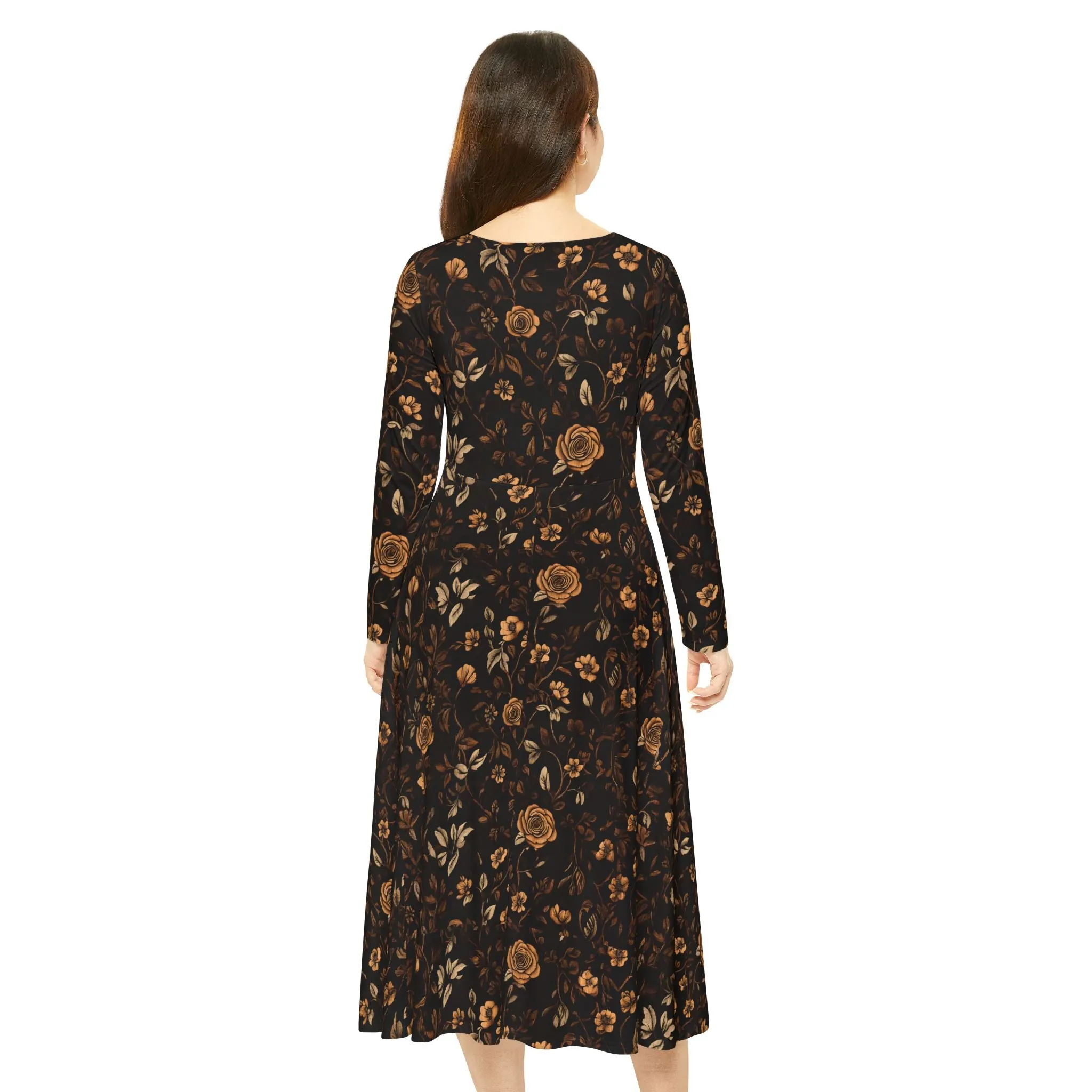 Langärmliges Tanzkleid mit floralem Herbst-Print für Damen – elegante und bequeme Abendgarderobe