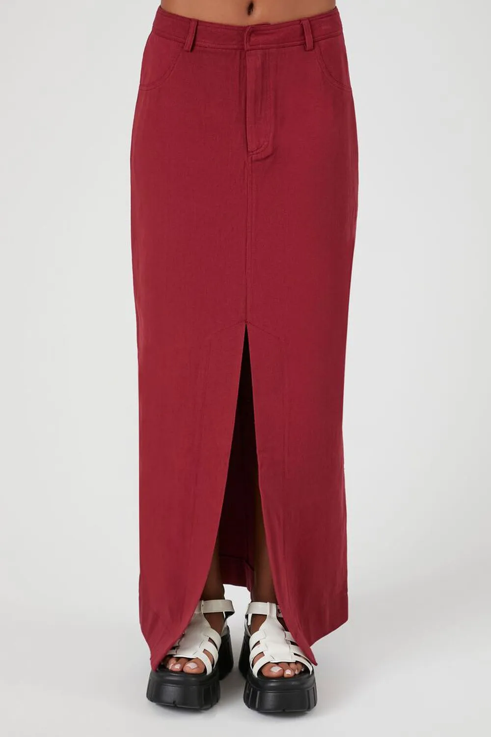 Long twill skirt with split hem Forever 21, burgundy