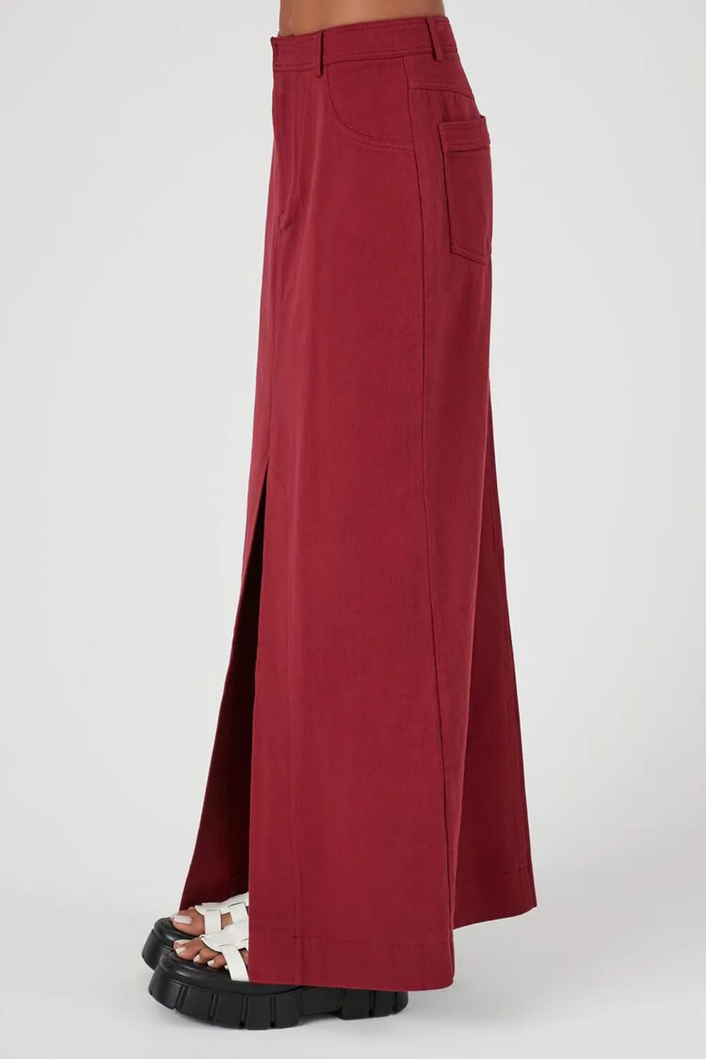 Long twill skirt with split hem Forever 21, burgundy