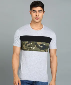 Men's Grey, Black Military Camouflage Printed Slim Fit Half Sleeve Cotton T-Shirt