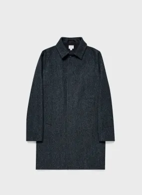 Harris Tweed Blue Herringbone Mens Car Coat