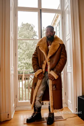 Mens Luxurious Shearling-Lined Trench Coat