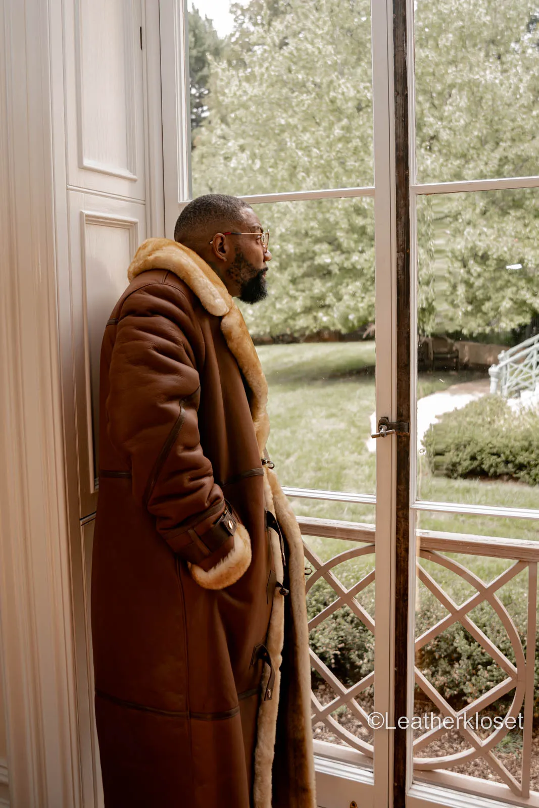 Mens Luxurious Shearling-Lined Trench Coat