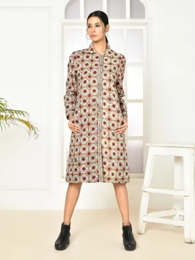 Mia Pure Cotton Dabu Printed Women's Long Coat