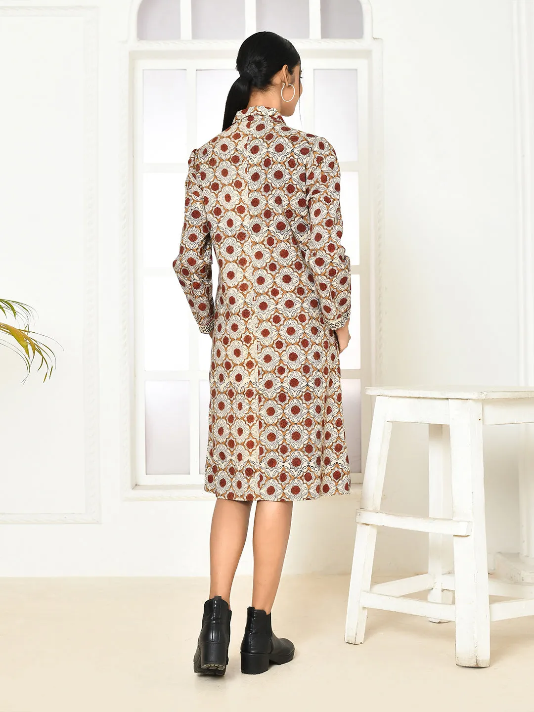 Mia Pure Cotton Dabu Printed Women's Long Coat