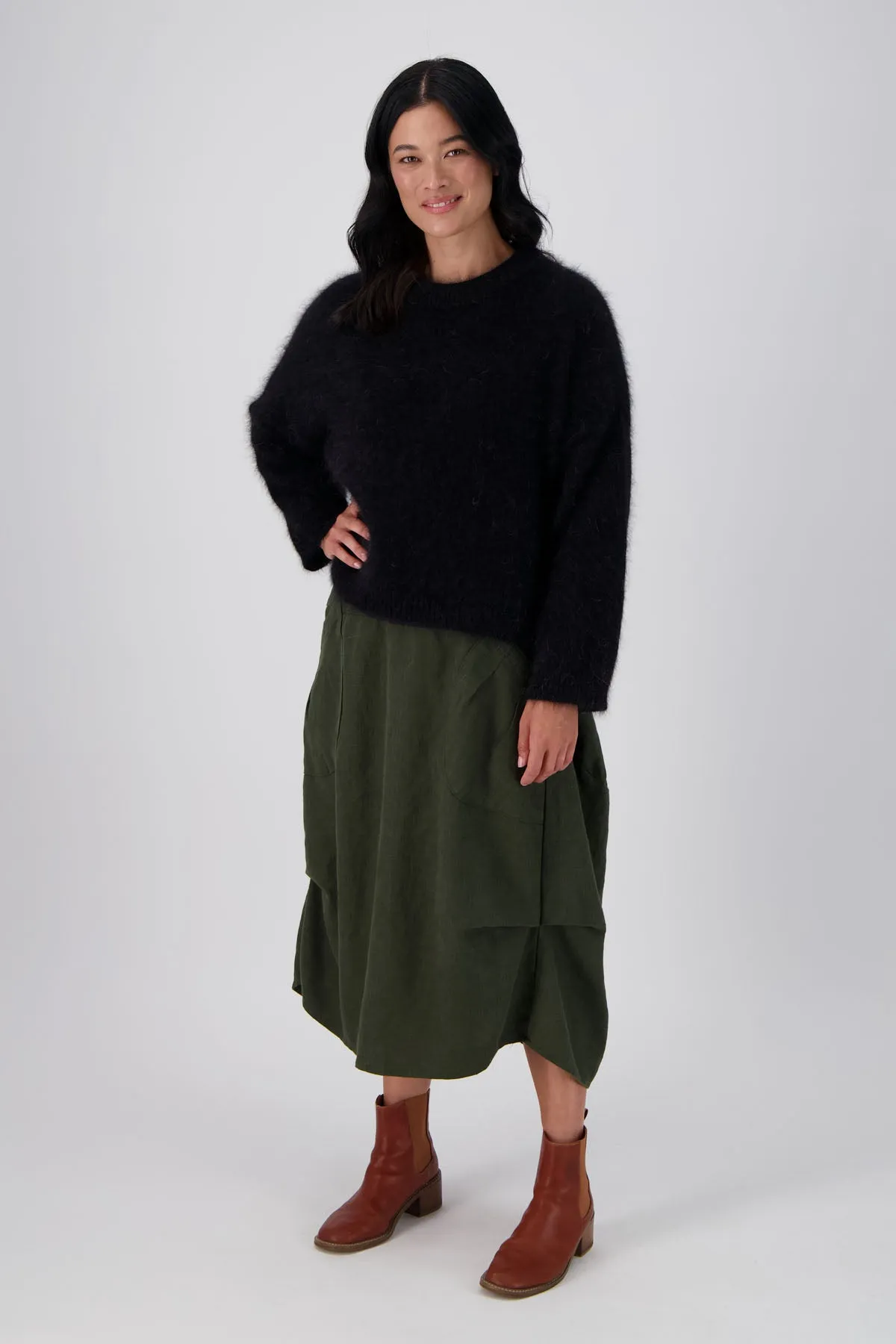 Milwaukee Fiesta Skirt Dark Khaki in Slub Linen