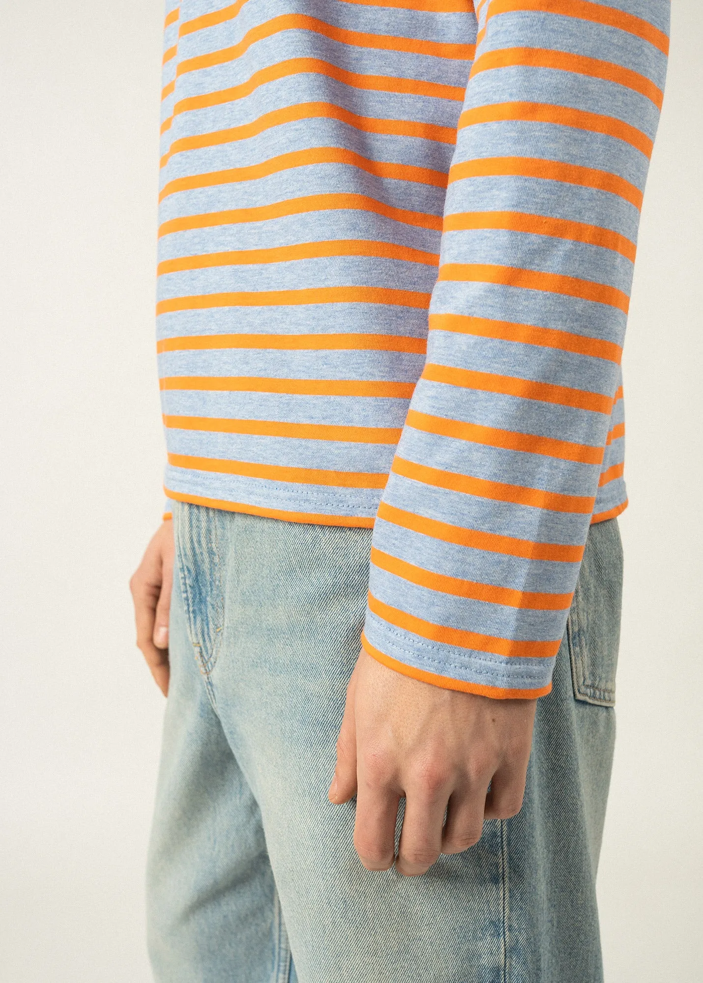 Minquiers unisex striped sailor shirt - regular fit, in light cotton (DENIM/ORANGE FLUO)