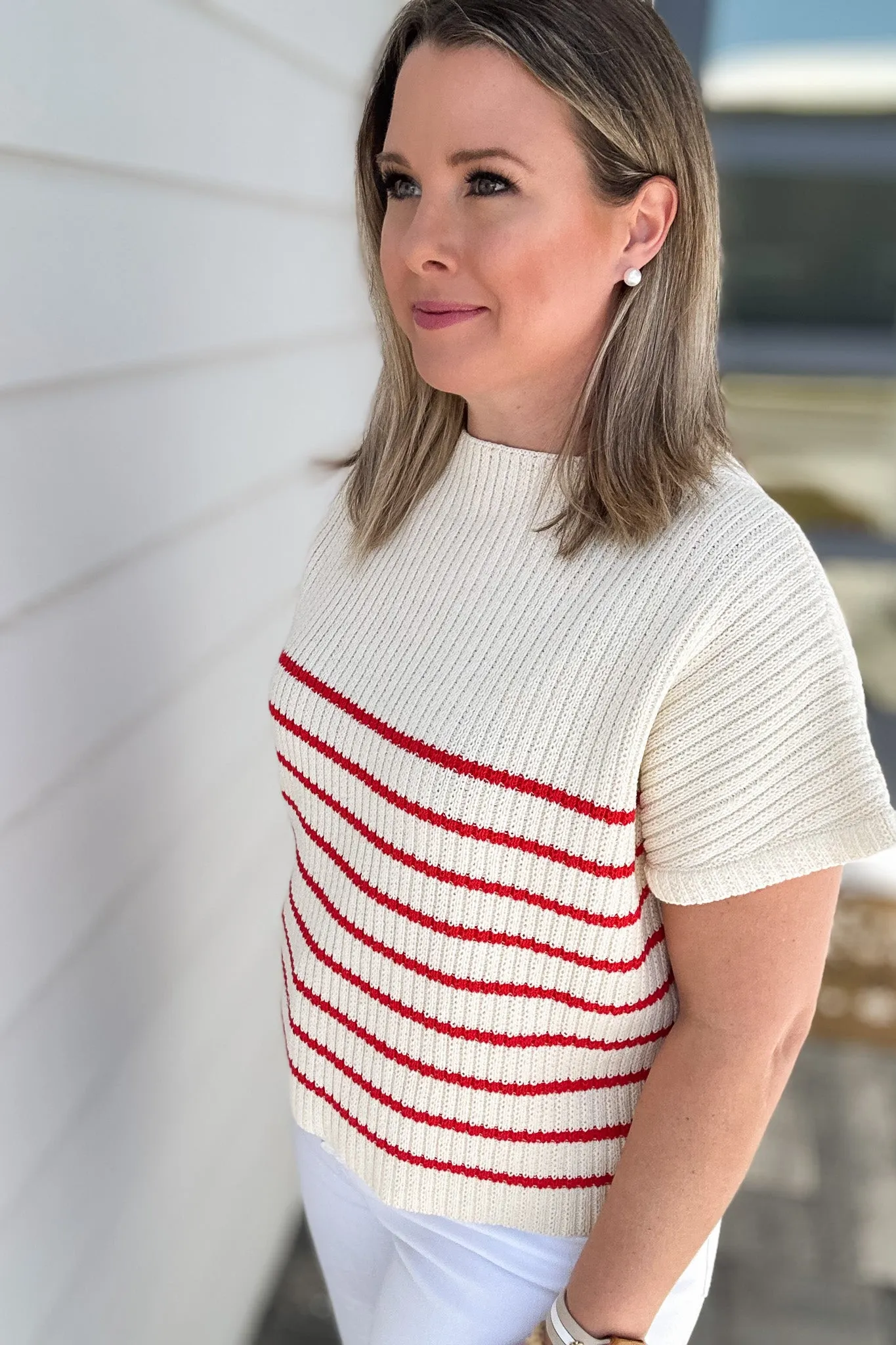 Nantucket Sweater Top - Cream   Red
