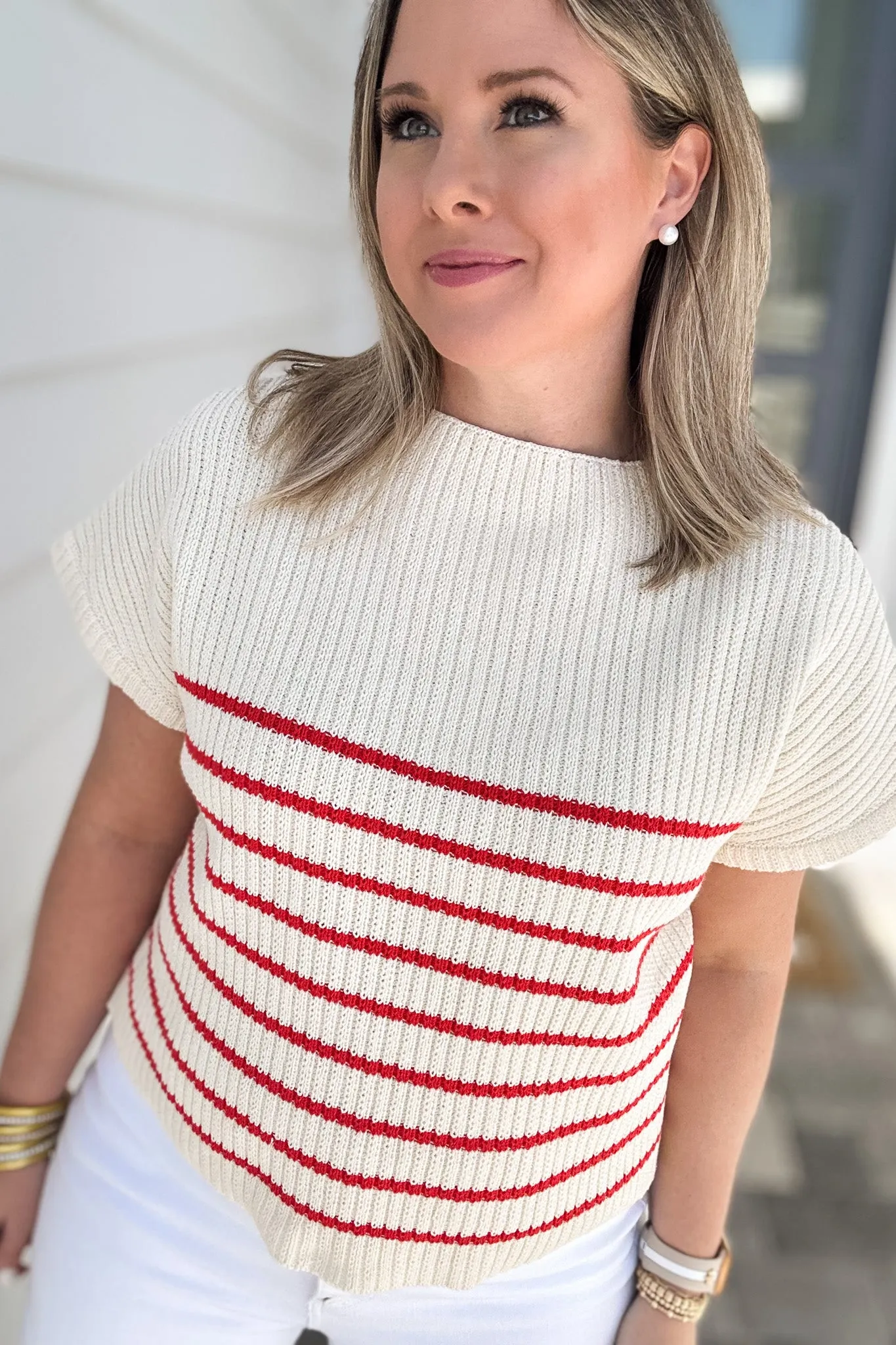 Nantucket Sweater Top - Cream   Red