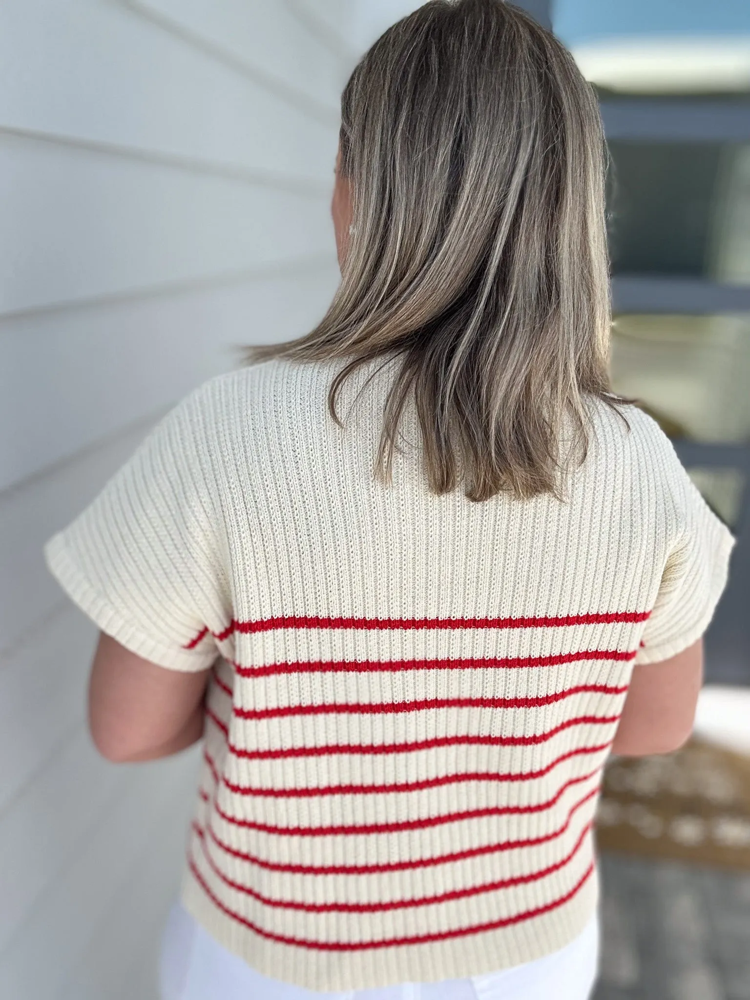 Nantucket Sweater Top - Cream   Red