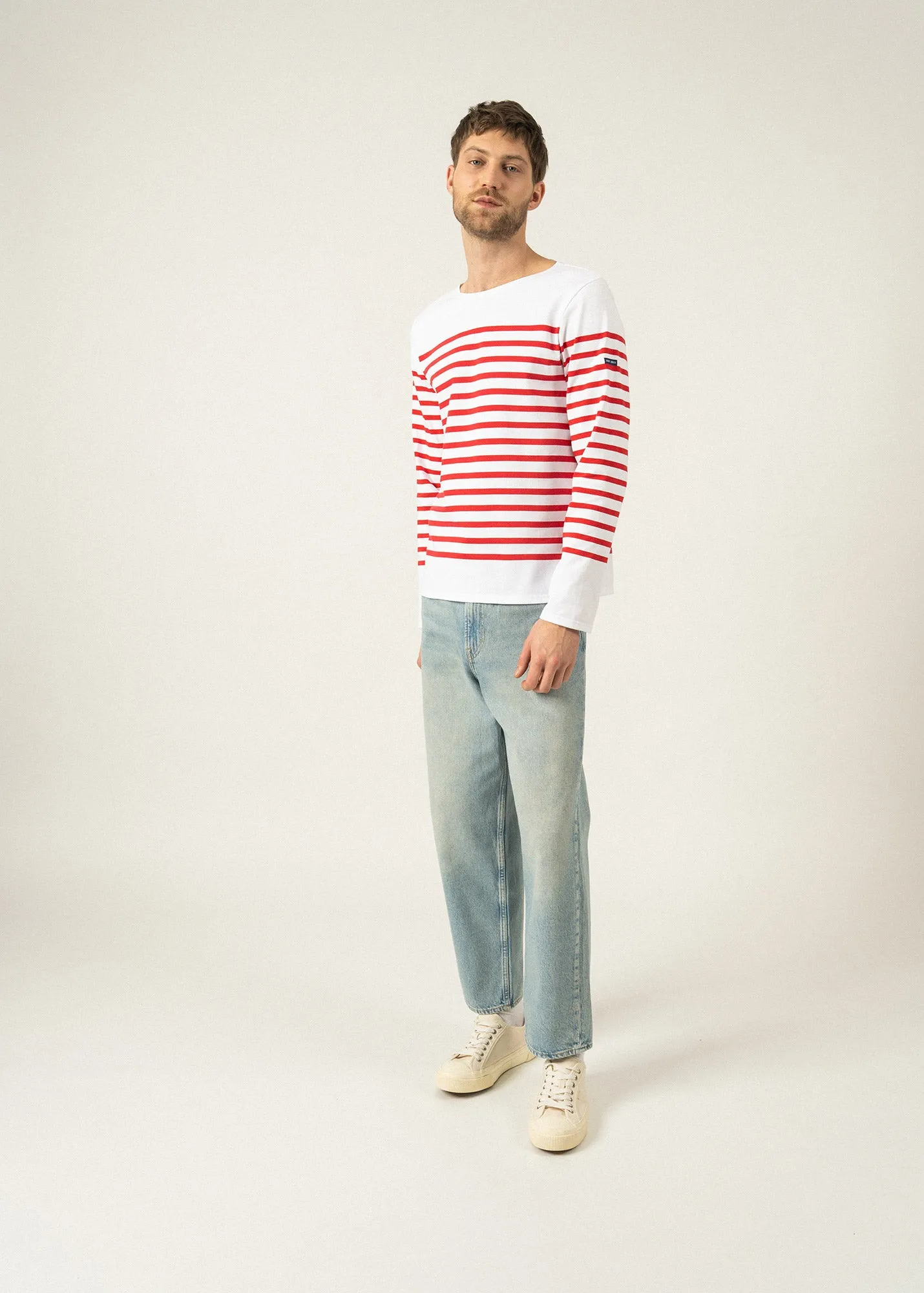 Naval authentic striped sailor shirt - in combed cotton (NEIGE/TULIPE)