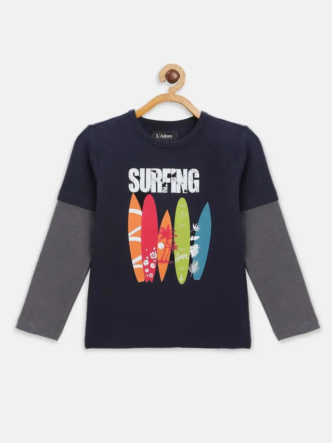 Navy Surfers Printed Colourblock Cotton T-shirt