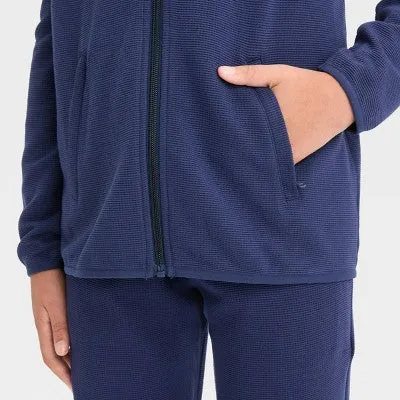 New - Boys' Waffle Hooded Sweatshirt - All in Motion Dark Blue L