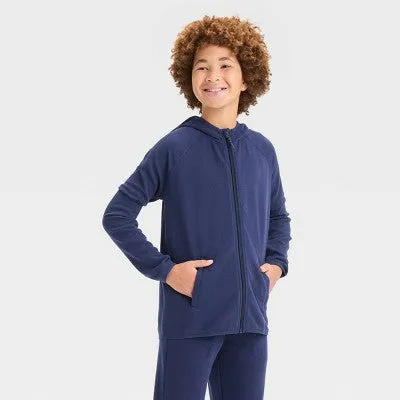 New - Boys' Waffle Hooded Sweatshirt - All in Motion Dark Blue L