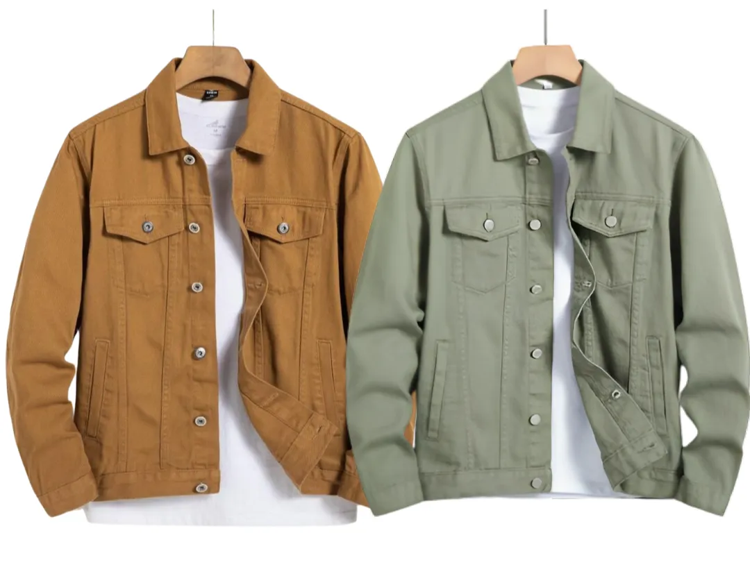 Pack Of 2 Cinnamon Brown & Olive Green Denim Jacket -Unisex