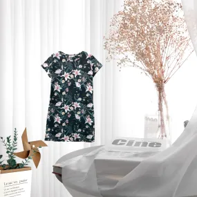 Patch Women's Cotton Short Sleeve Round Neck  A-Line Floral Dress Home Wear