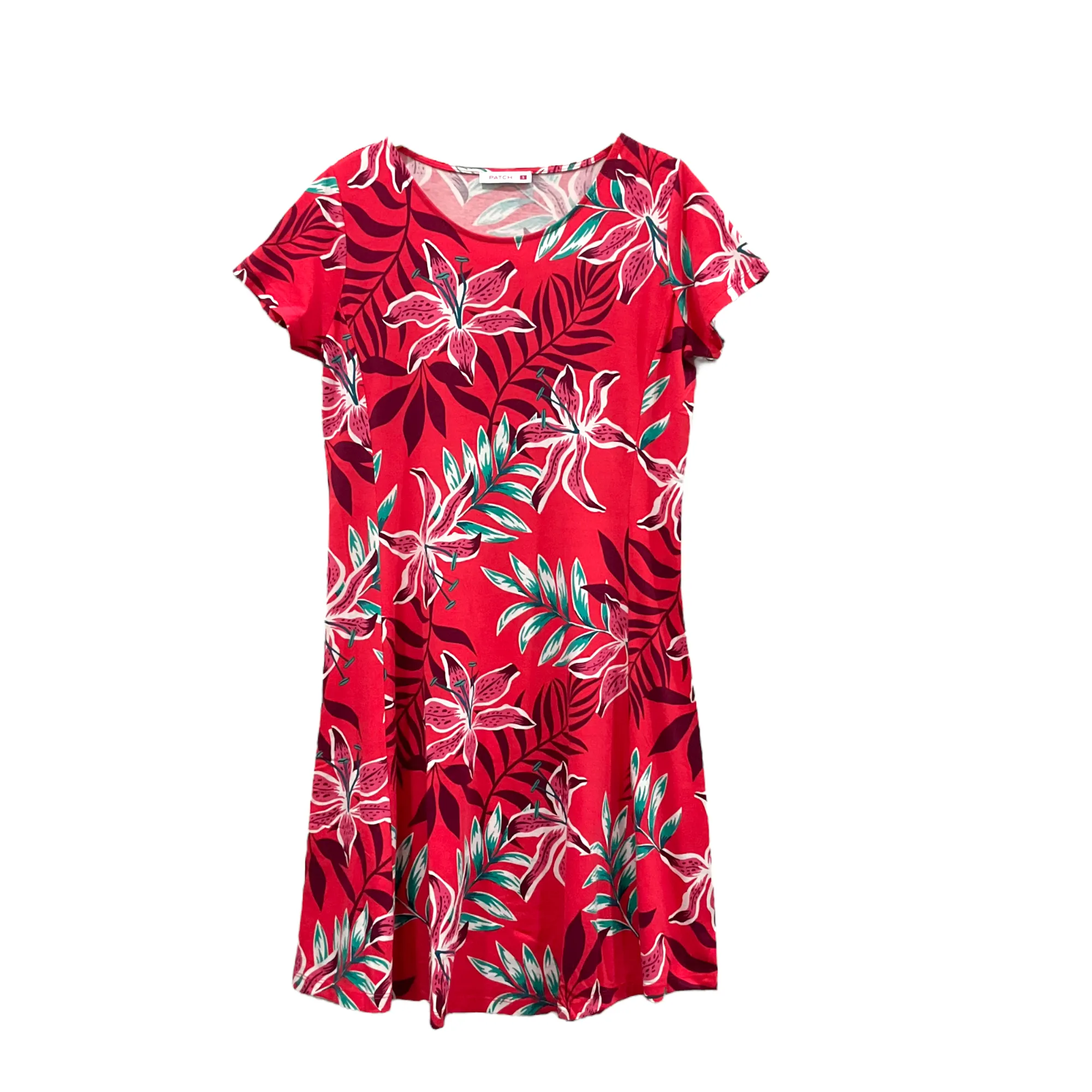Patch Women's Round Neck Floral Printed Knit Dress