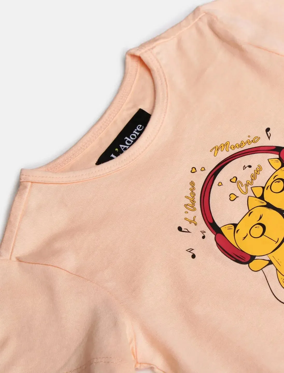 Peach Music Printed Round Neck Cotton T-shirt