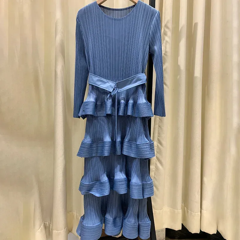 Pleat Dresses Autumn Mid-length Women's Black Dress