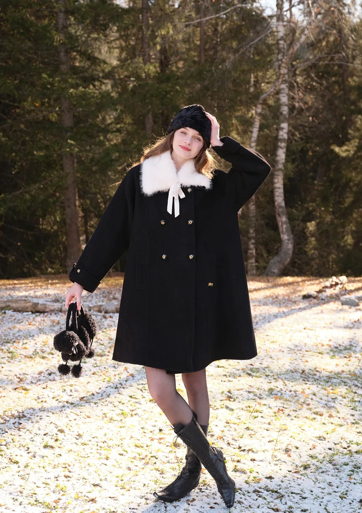 Elegant Princess Spade Reversible Double-faced Overcoat for Ultimate Versatility