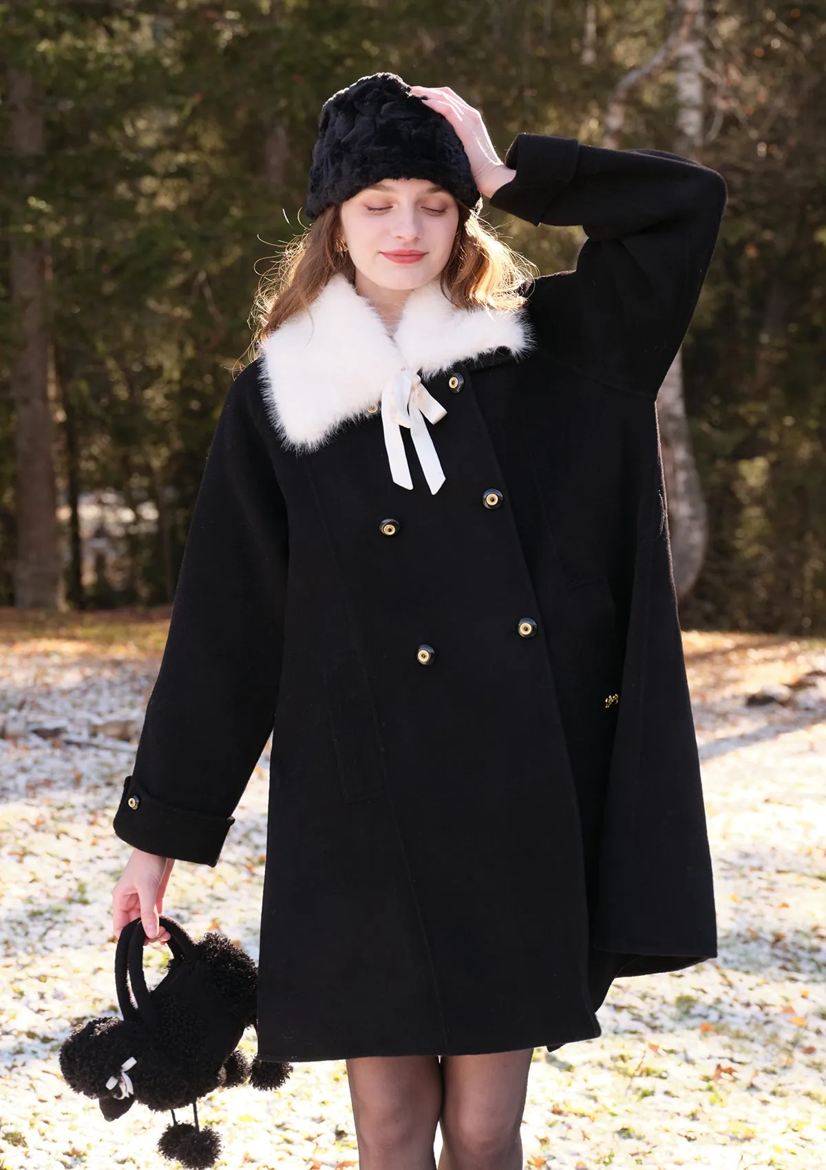 Elegant Princess Spade Reversible Double-faced Overcoat for Ultimate Versatility