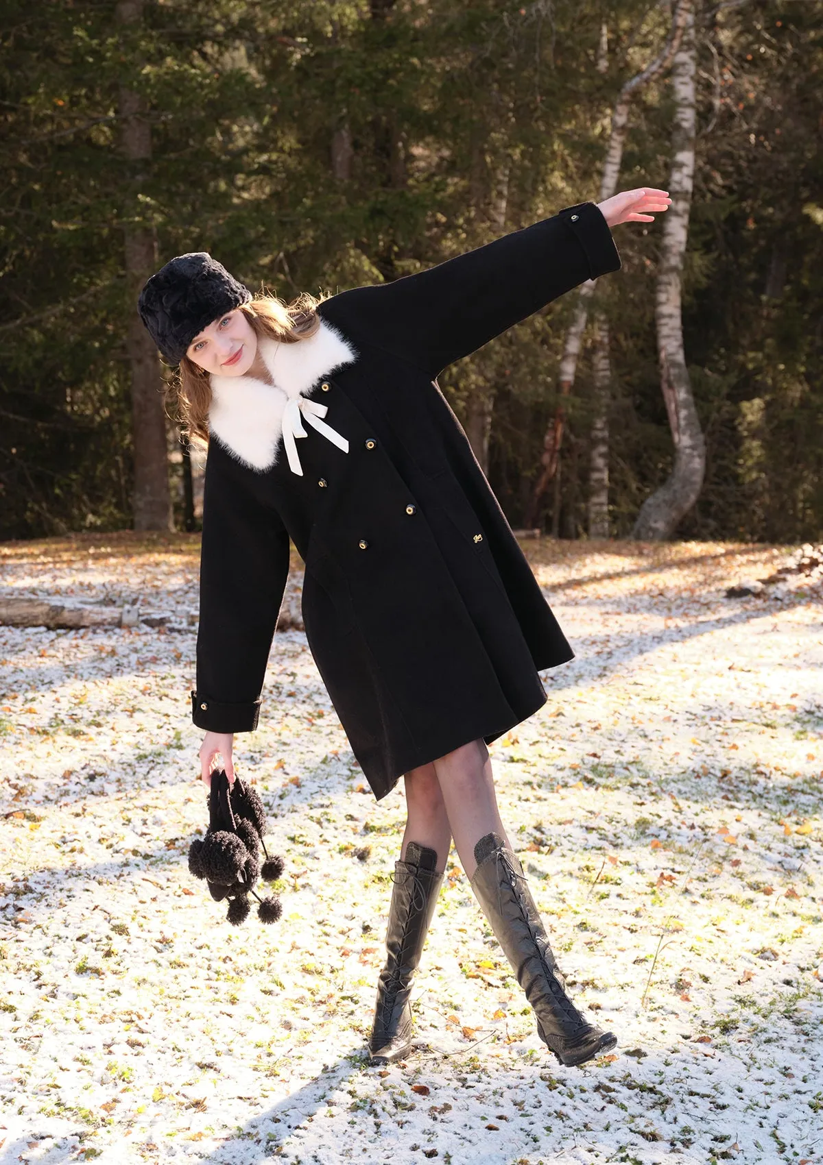 Elegant Princess Spade Reversible Double-faced Overcoat for Ultimate Versatility