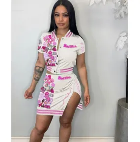Short Sleeve Print Tops And Skirts Two Piece Set