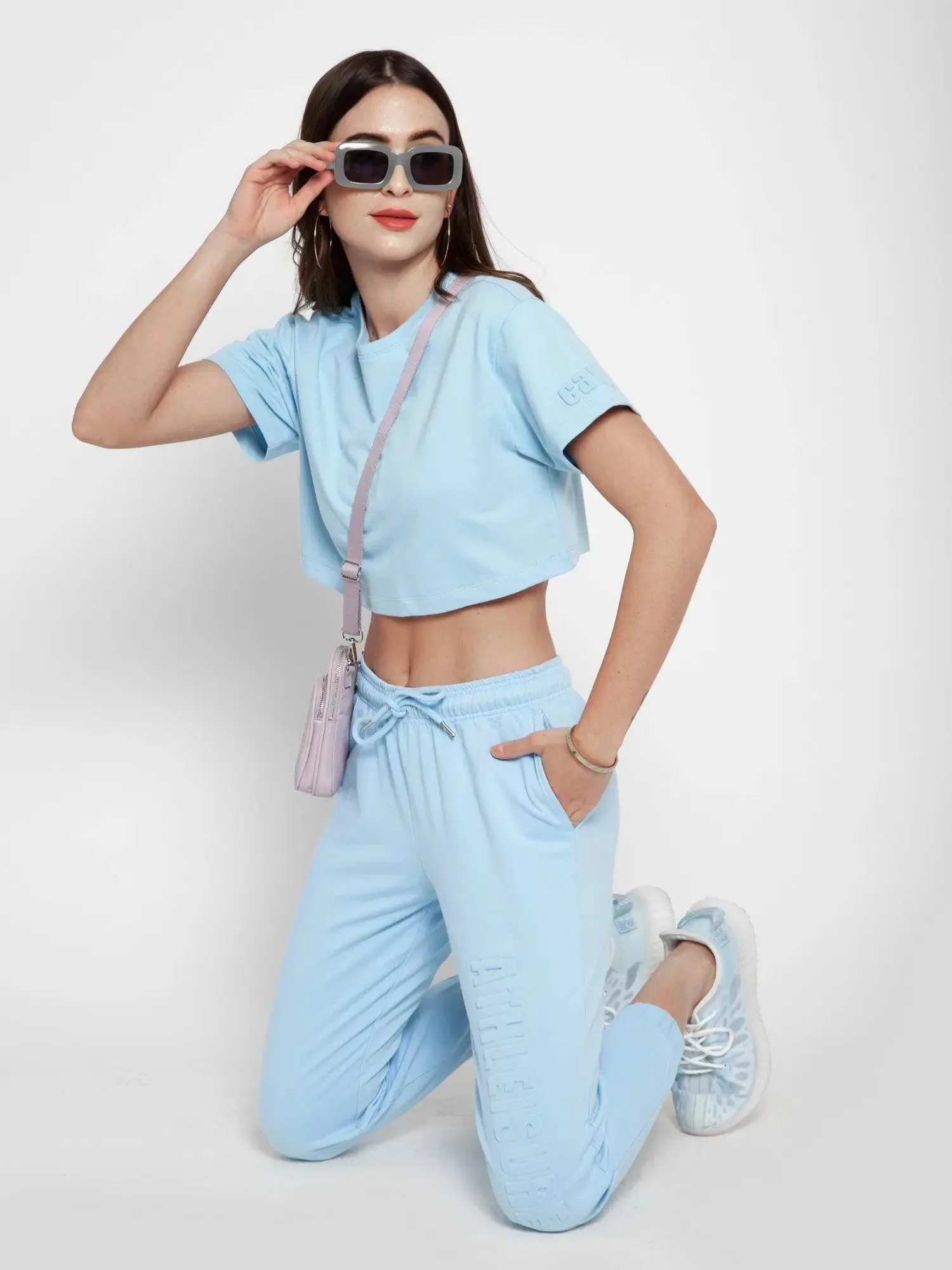 Sky Blue CAVA embossed Crop Tee