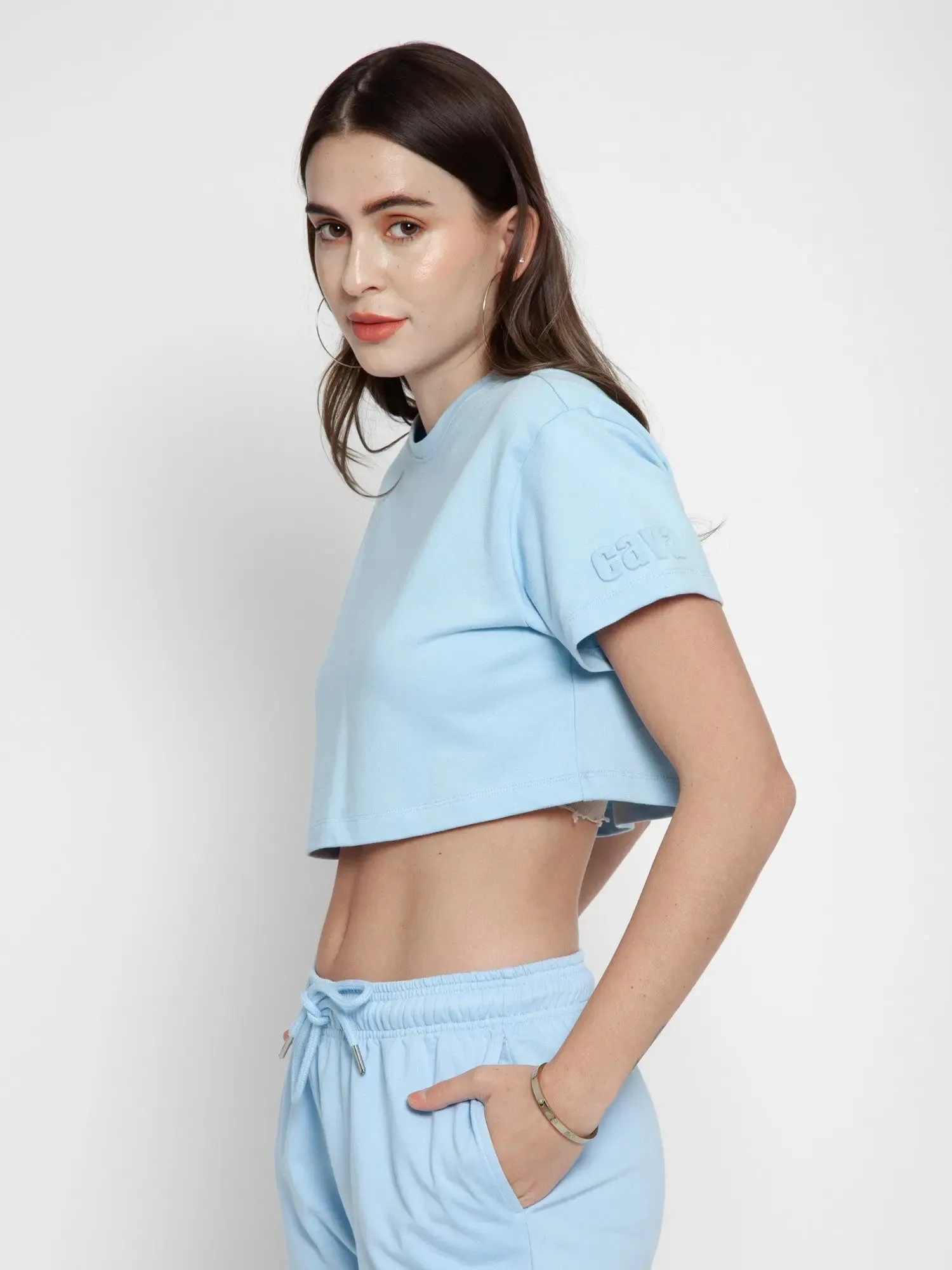 Sky Blue CAVA embossed Crop Tee