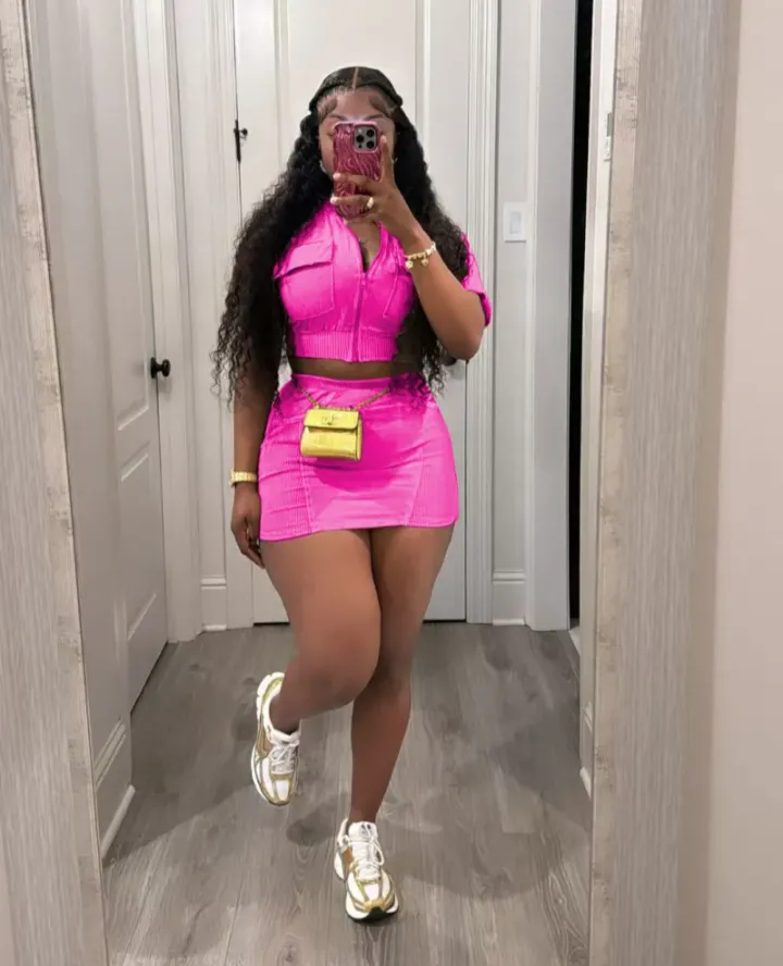 Solid Short Sleeve Zipper Two Piece Skirts Set