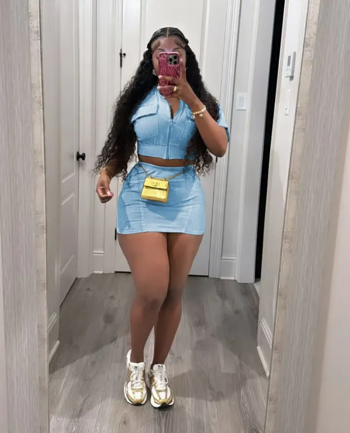 Solid Short Sleeve Zipper Two Piece Skirts Set