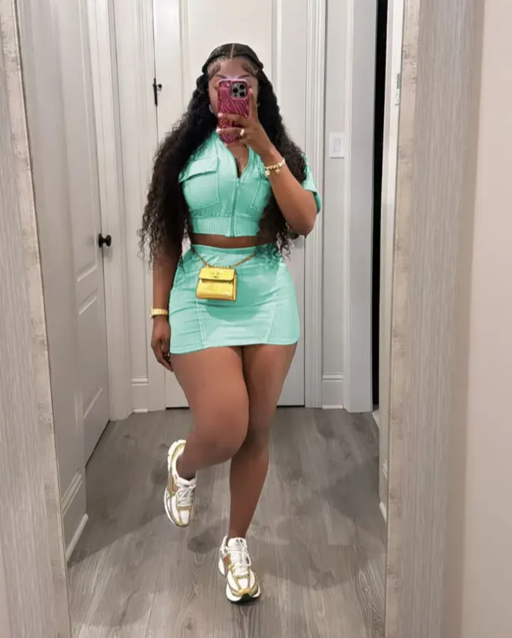 Solid Short Sleeve Zipper Two Piece Skirts Set