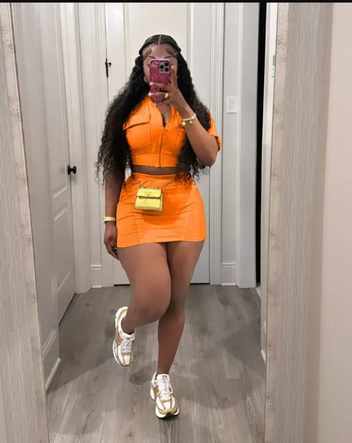 Solid Short Sleeve Zipper Two Piece Skirts Set