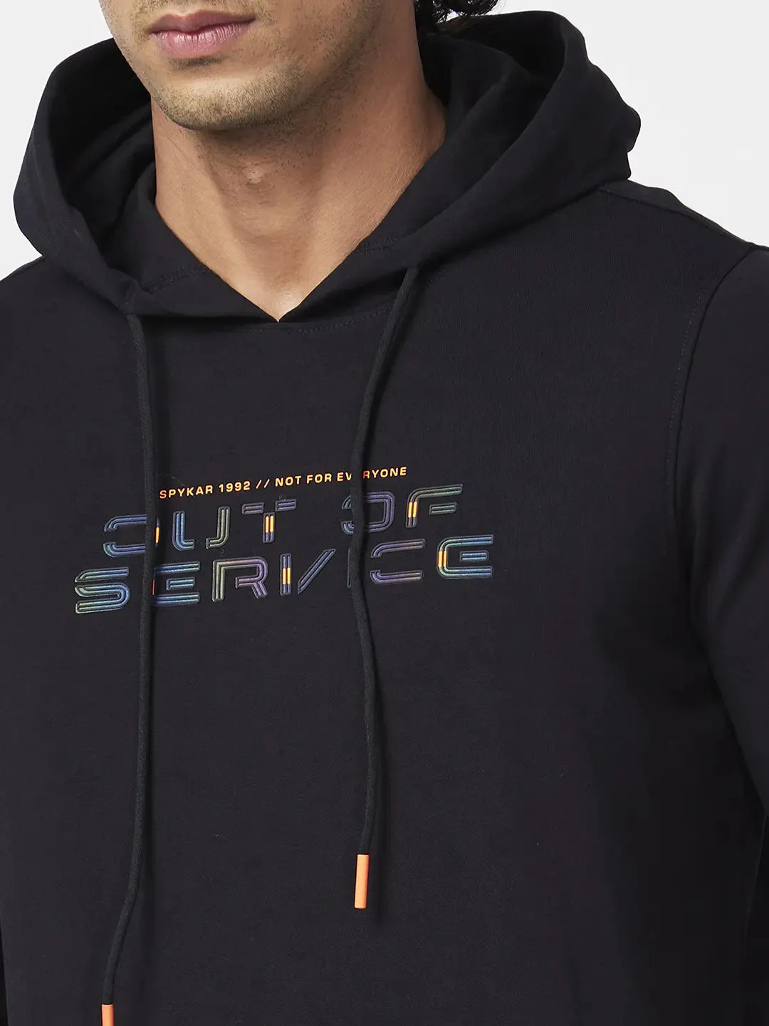 Spykar Men Black Blended Regular Fit Full Sleeve Hooded Plain Sweatshirt