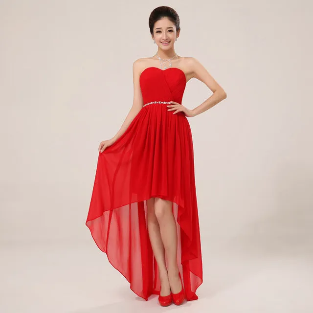 Strapless Asymmetry Lace-up Formal Dress