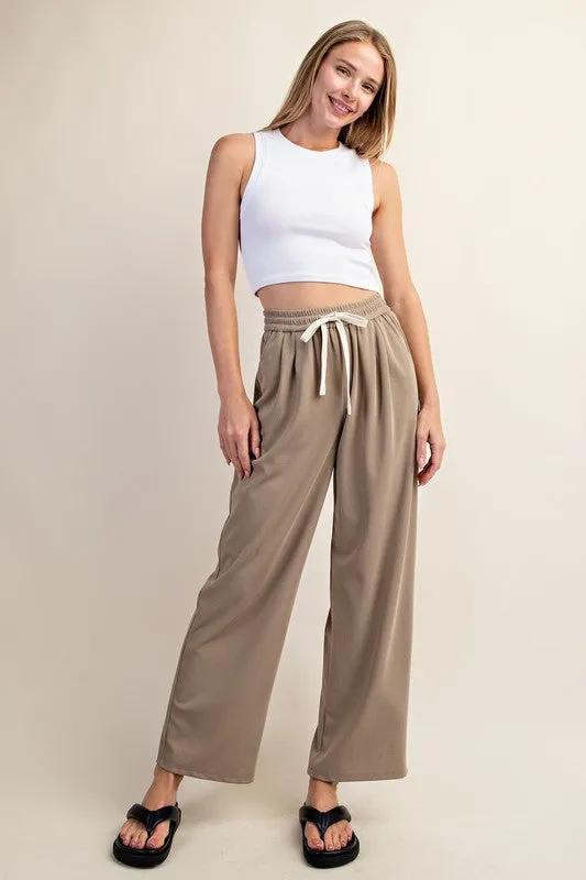 Tan Drawstring Elastic Waistband Pants