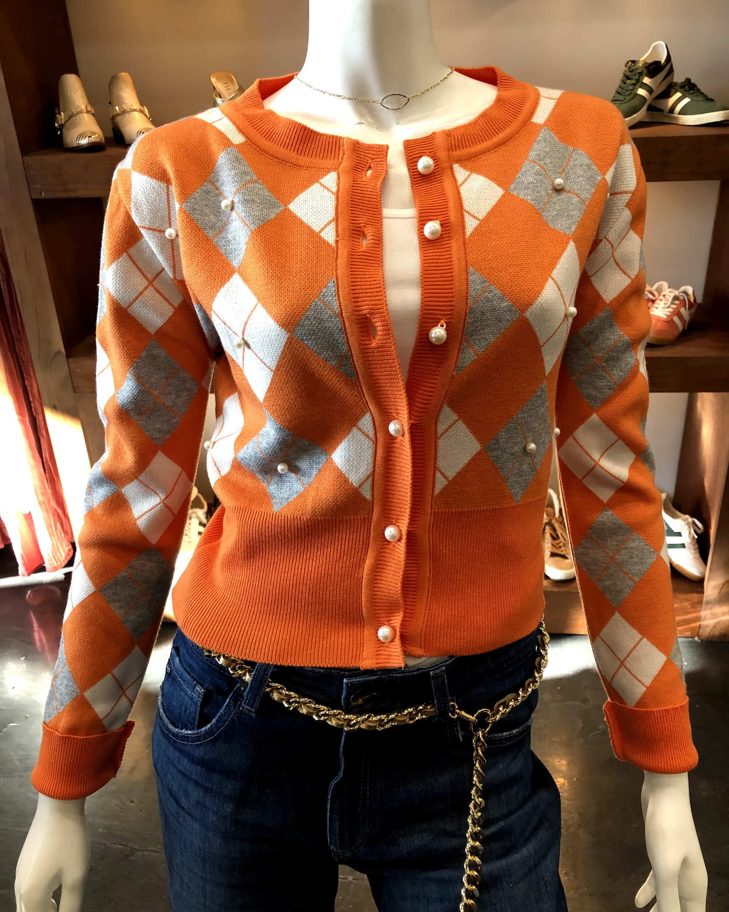 THEO Nomia Plaid Pearly Cardigan
