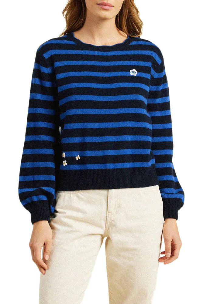 Trovata Birds of Paradis Ryann Sweater in Navy with Blue Stripes