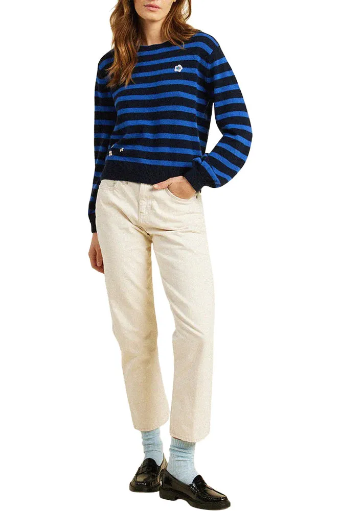 Trovata Birds of Paradis Ryann Sweater in Navy with Blue Stripes