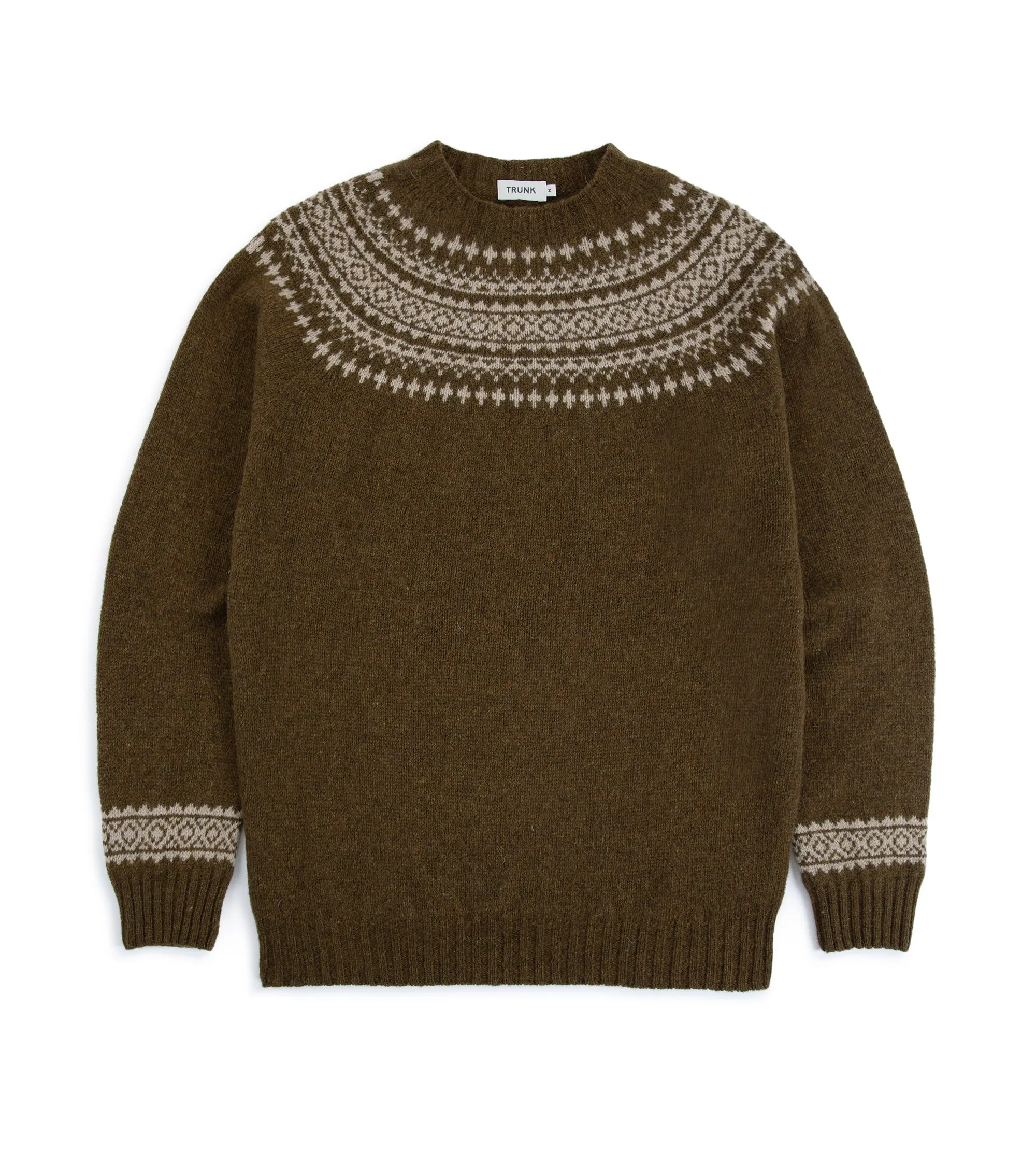Trunk Elm Fairisle Crew Neck Sweater: Olive