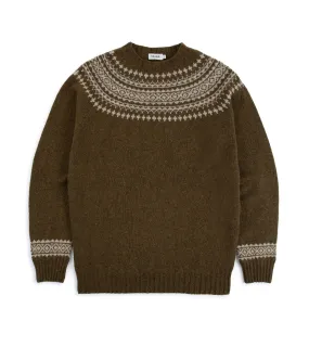 Trunk Elm Fairisle Crew Neck Sweater: Olive