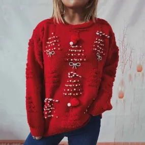Wenkouban-Christmas Thanksgiving outfits_New O-Neck Lantern Sleeve Loose Knitted Casual Christmas Christmas Sweater