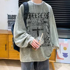 Wiaofellas  -  Spring Autumn New Men's Loose Sweatshirt Gothic Wear American Printed Long-sleeved Tshirt Hip Hop Round Neck Sweatshirts