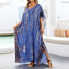 Women Loose Colorful Beach Cover Up Kaftan Dress S987456