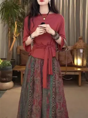 Women's 2 Pcs Long Sleeve Solid Color Skirts Set 567338 L