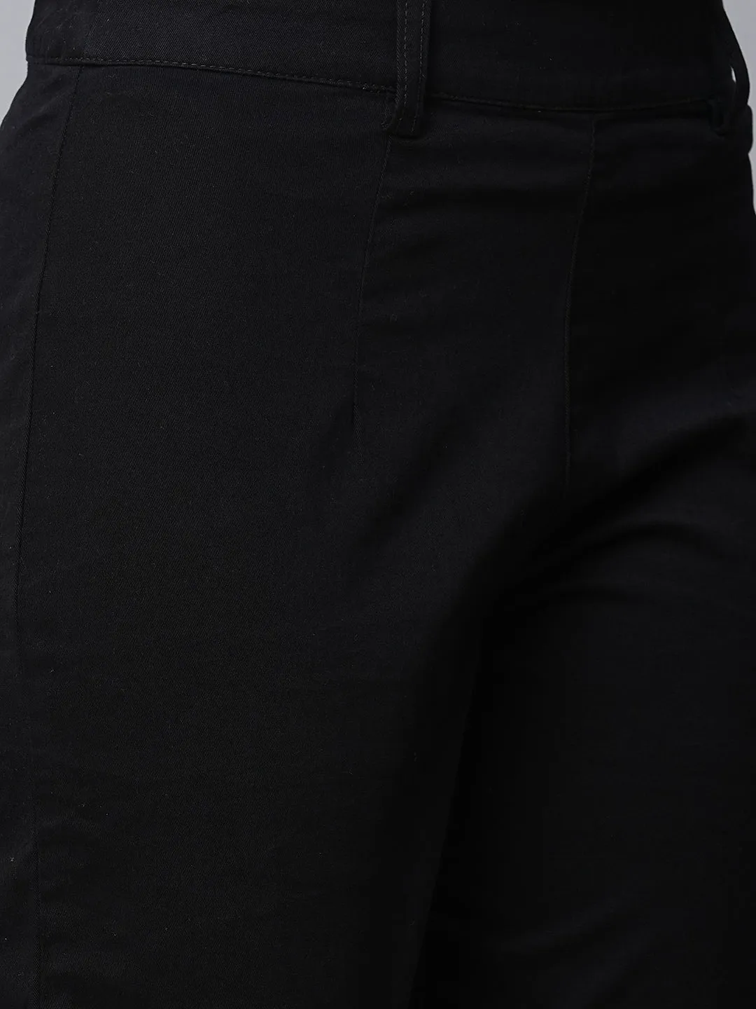 Women's Black Cotton Lycra Regular Fit Pant