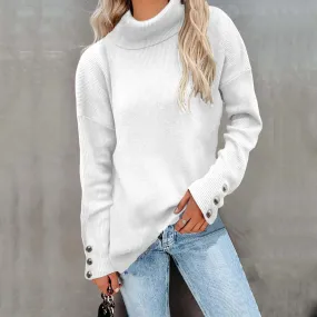 Women's High Neck Knitted Sweater - Cozy Casual Style
