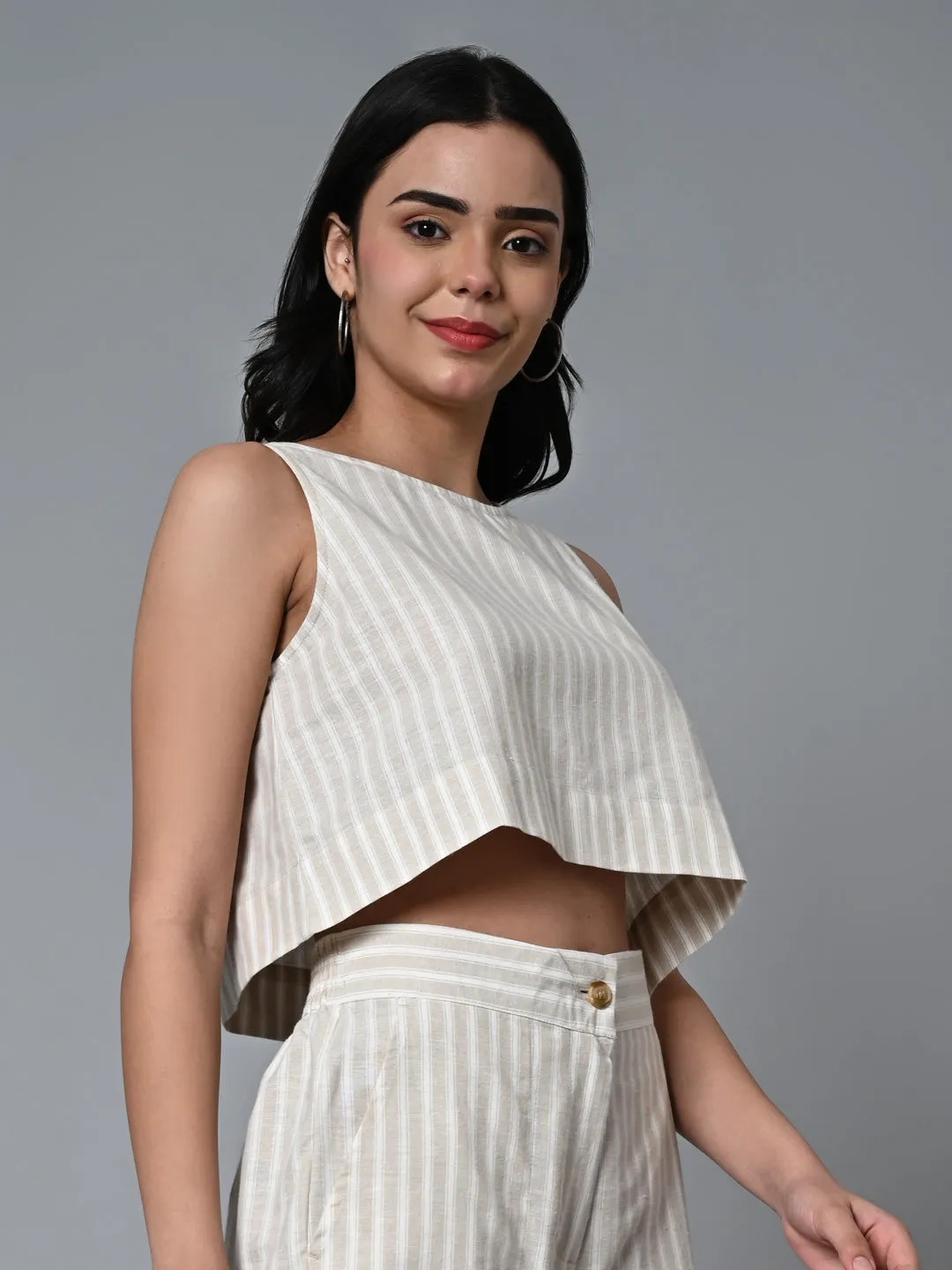 Women's Khaki Cotton Linen Regular Fit Blouse
