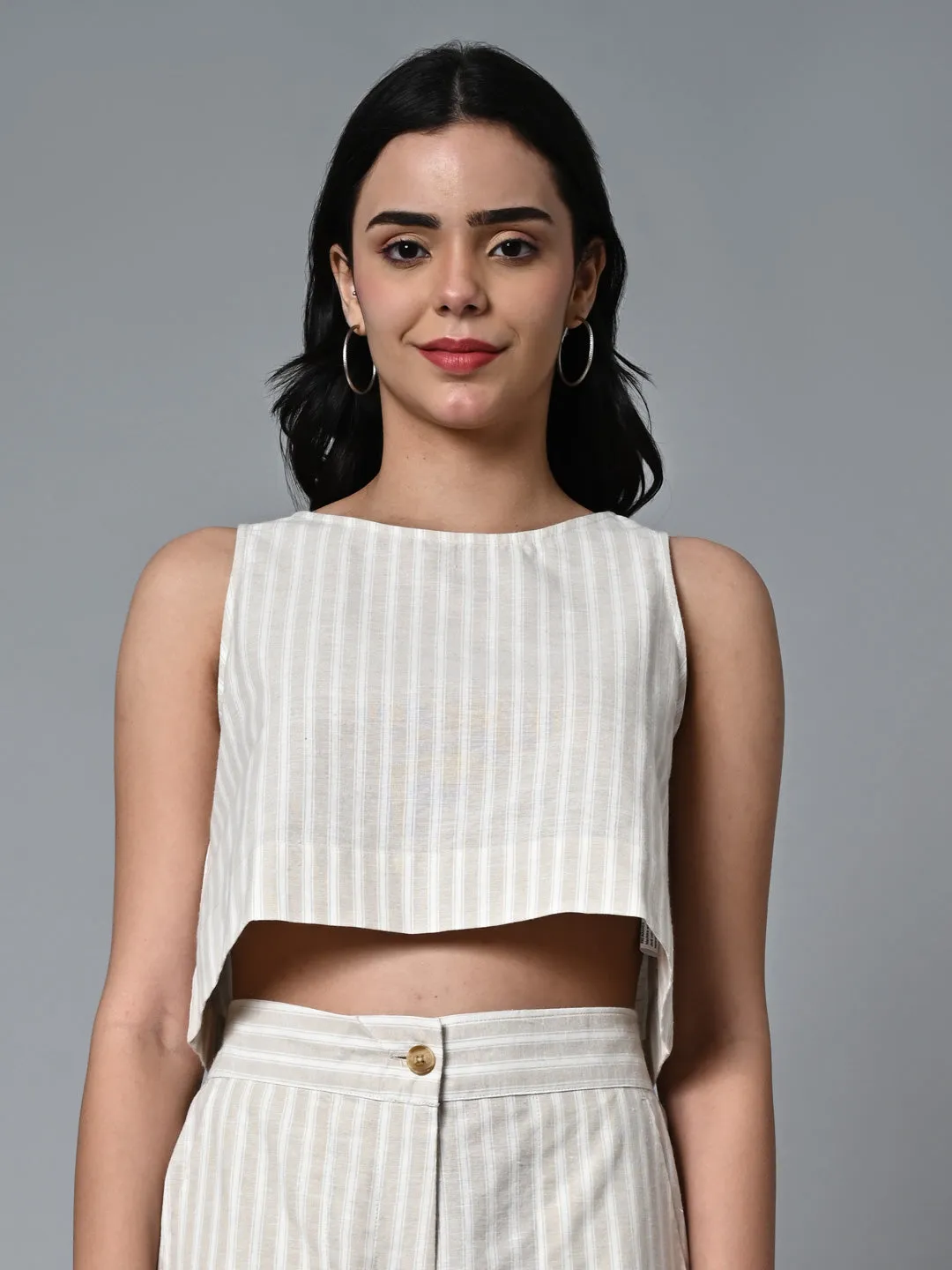 Women's Khaki Cotton Linen Regular Fit Blouse